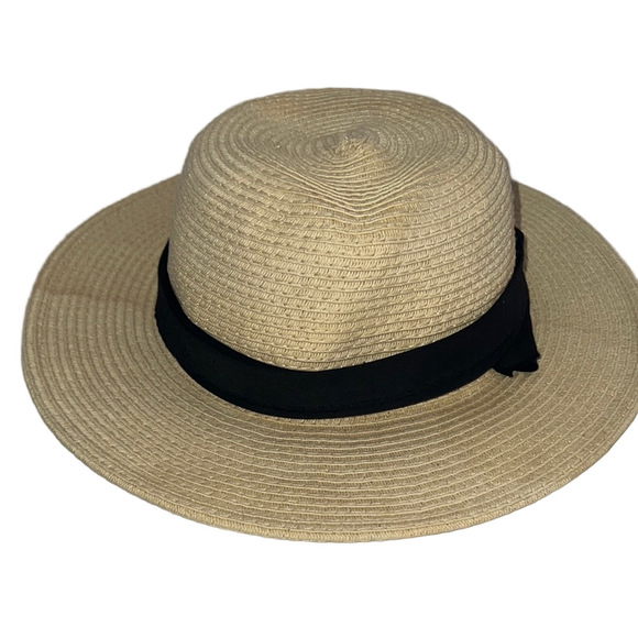 Accessories - Tan and Black Wide-Brimmed Hat with Classic Band